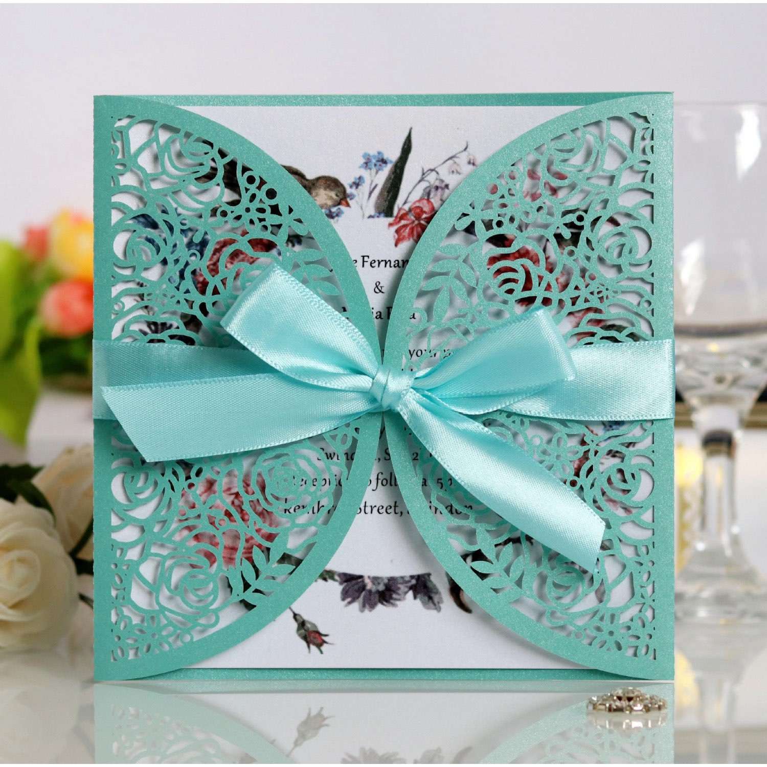 Elegant Invitation Card Square Wedding Card Big Ribbon Bow Customization